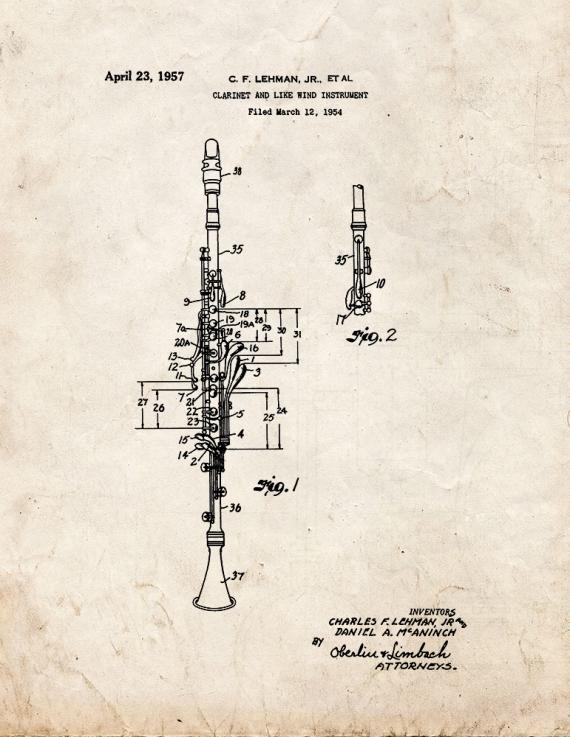 Clarinet Patent Print