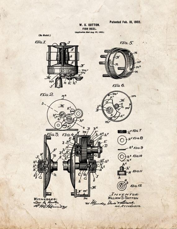 Fishing Reel Patent Print