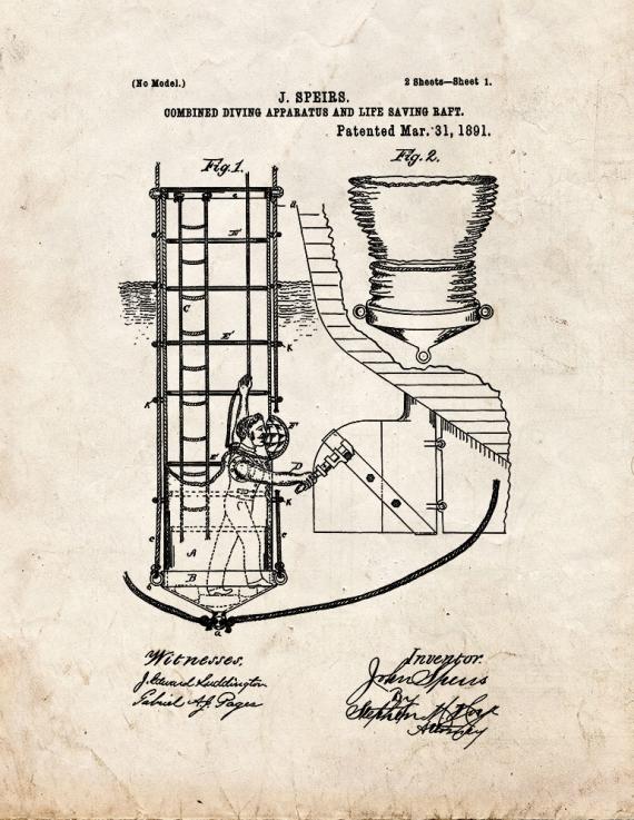 Combined Diving Apparatus And Life Saving Raft Patent Print