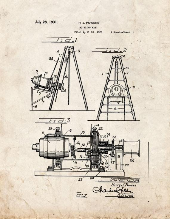 Hoisting Mast Patent Print
