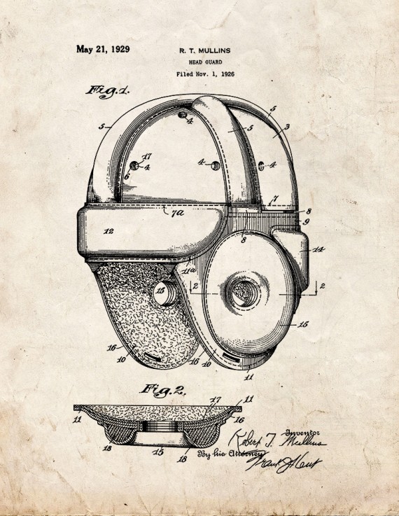 Football Head Guard Helmet Patent Print