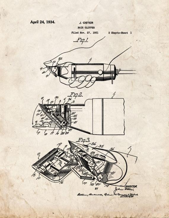 Hair Clipper Patent Print