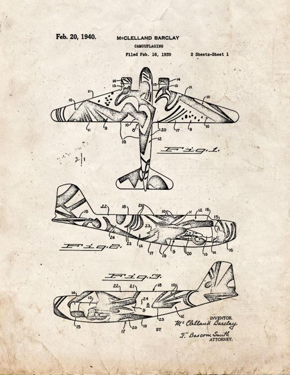 Camouflaged Airplane Patent Print