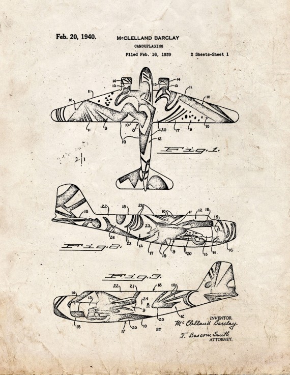 Camouflaged Airplane Patent Print