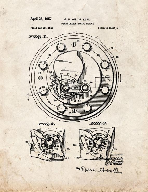 Depth Charge Arming Device Patent Print