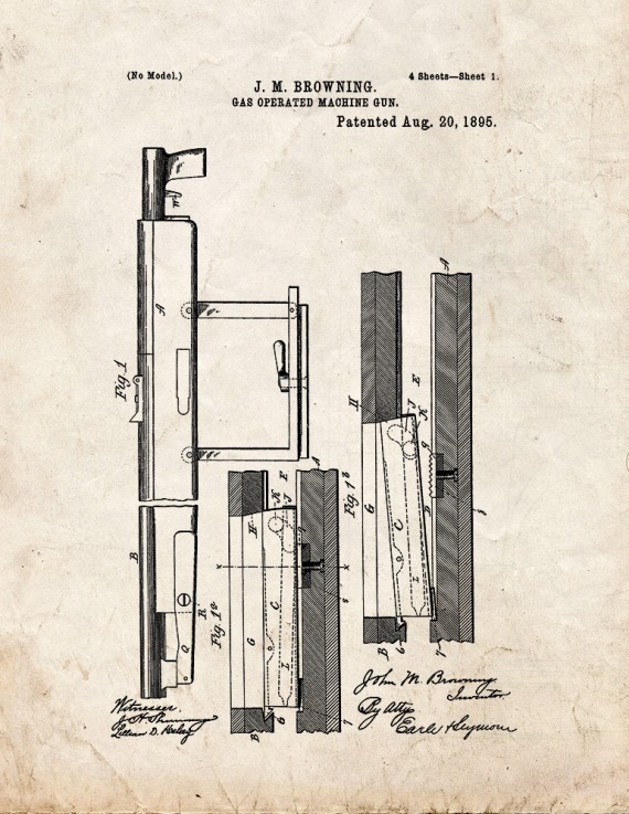 Colt-Browning Model 1895 Machine Gun Patent Print