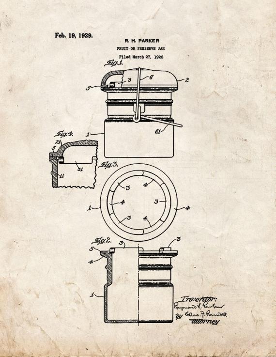 Fruit or Preserve Jar Patent Print