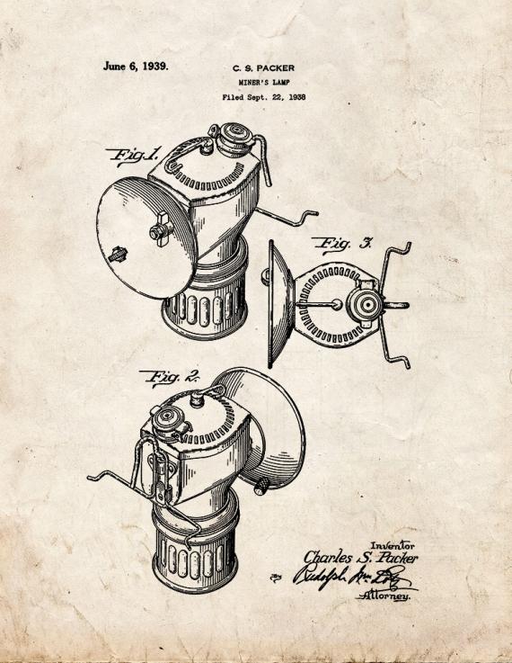 Miner's Lamp Patent Print