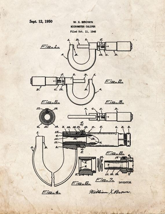 Micrometer Caliper Patent Print