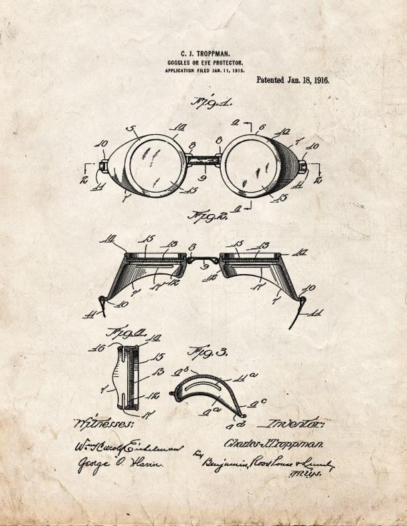 Goggles or Eye-protector Patent Print