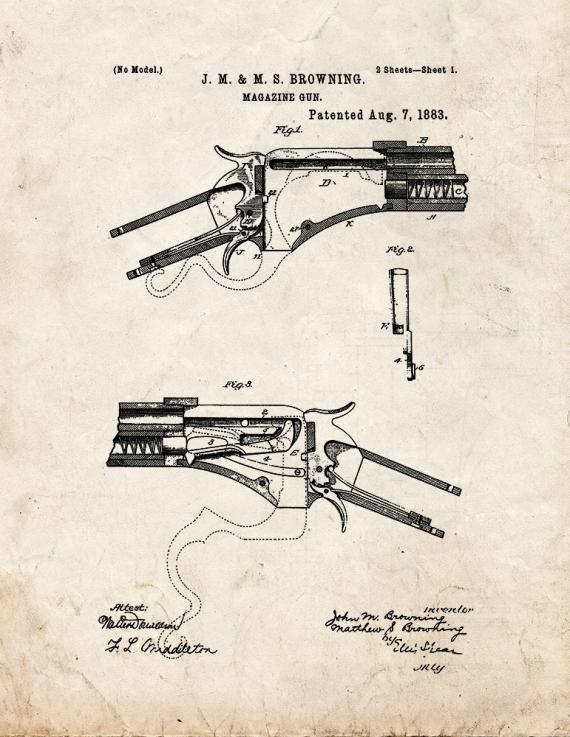 Browning Magazine-gun Patent Print