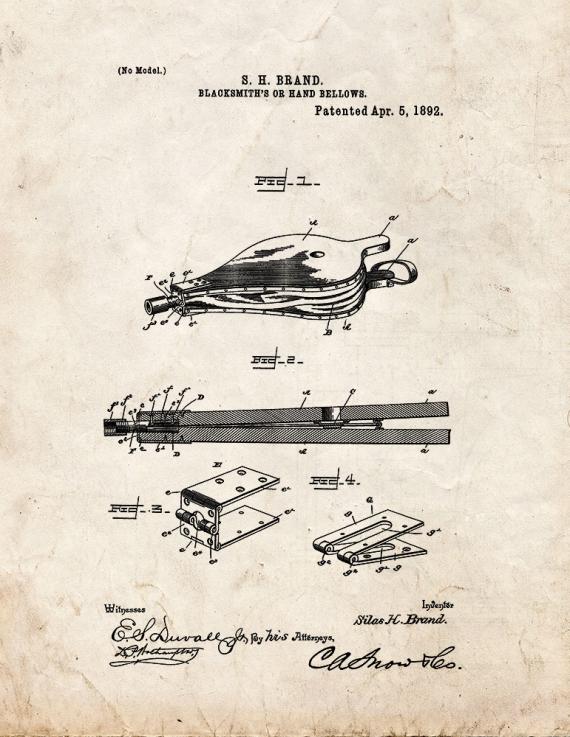 Blacksmith's And Hand Bellows Patent Print