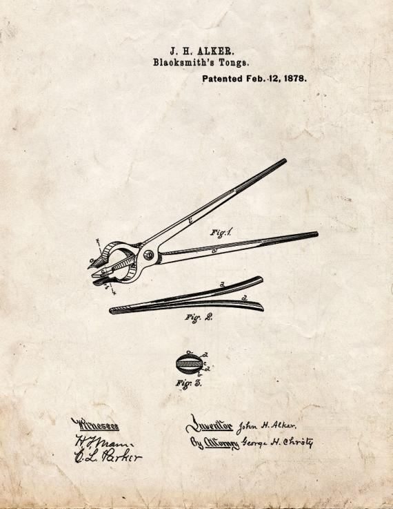 Blacksmith's Tongs Patent Print