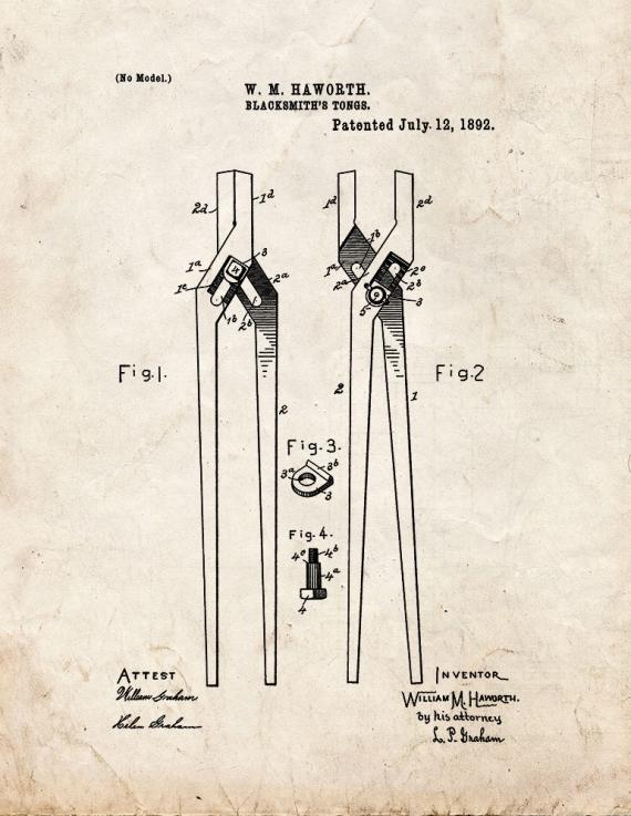 Blacksmith's Tongs Patent Print