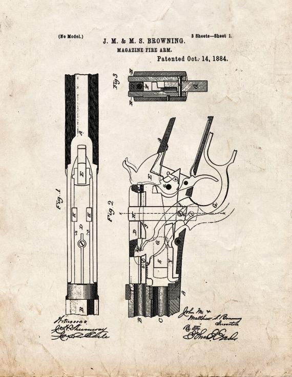 Winchester 1886 and Model 71 lever action Rifles Patent Print