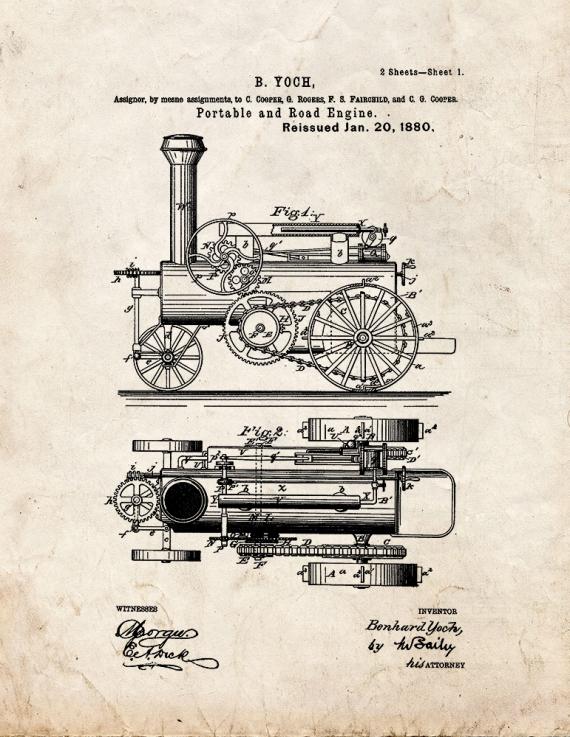 Portable And Road Engine Patent Print
