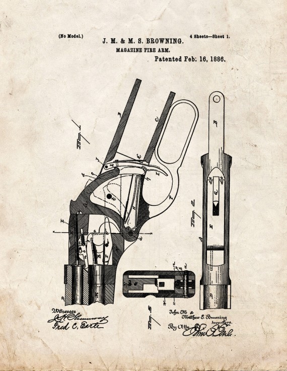 Winchester Model 1887/1901 lever action Shotgun Patent Print