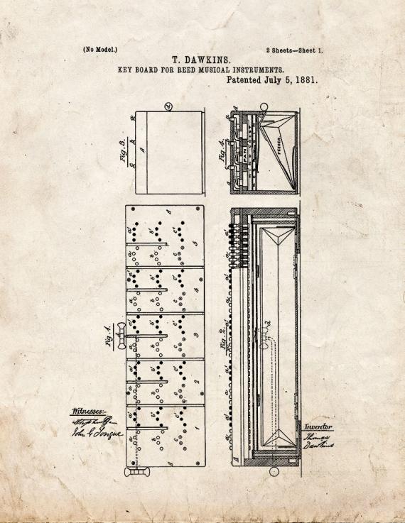 KeyBoard For Reed Musical Instruments Patent Print