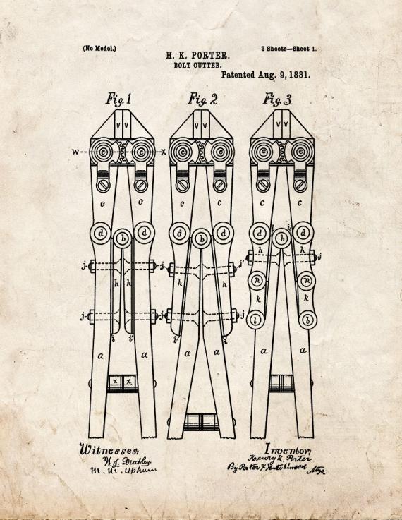 Bolt Cutter Patent Print
