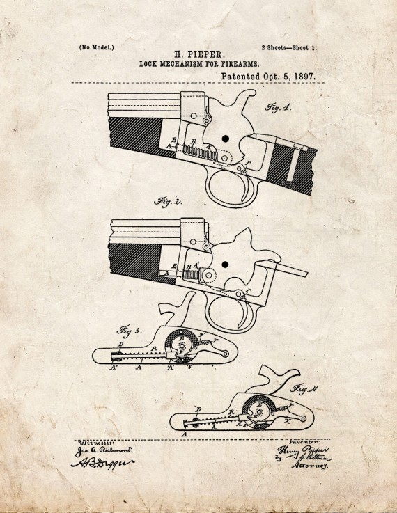Lock Mechanism For Firearms Patent Print