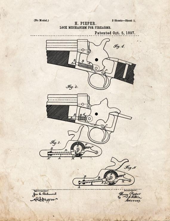 Lock Mechanism For Firearms Patent Print