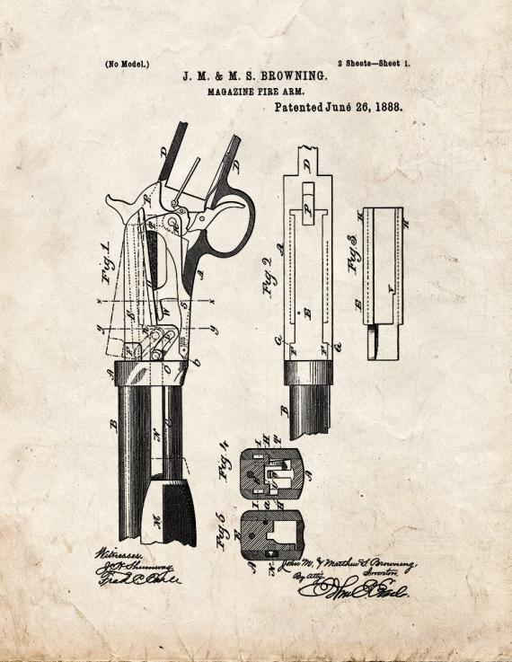 Winchester 1890 pump action Rifle Patent Print