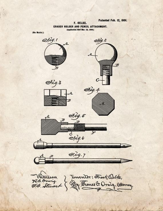 Eraser-holder and Pencil Attachment Patent Print
