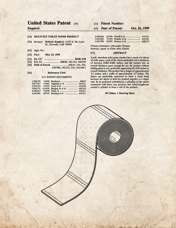 Multi-ply Toilet Paper Patent Print