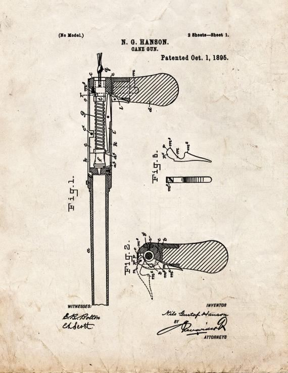 Cane Gun Patent Print