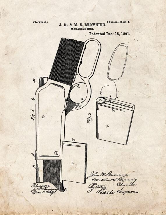 Winchester 1892 lever action Rifle Patent Print