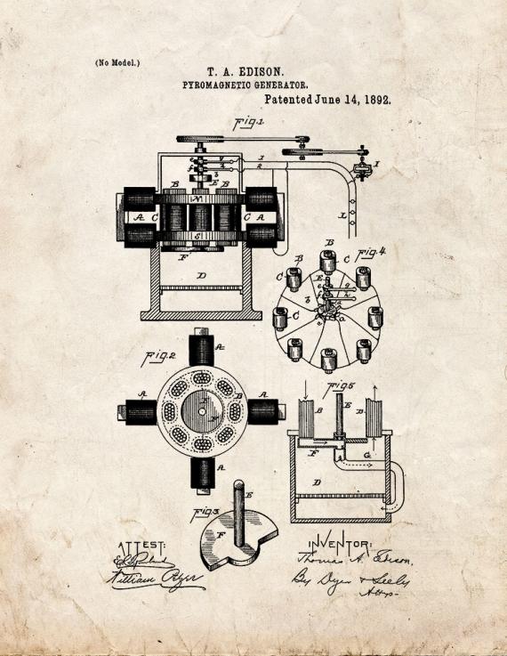 Edison Pyromagnetic Generator Patent Print