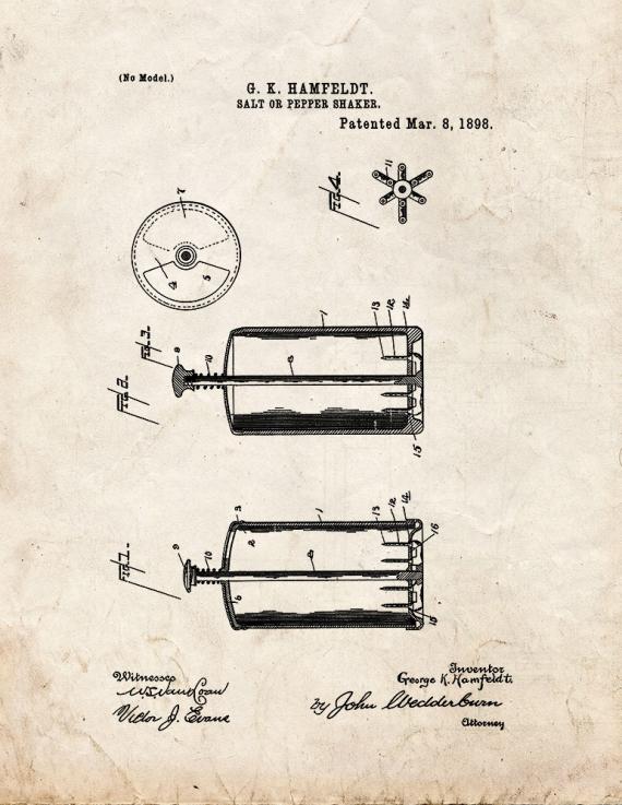Salt Or Pepper Shaker Patent Print