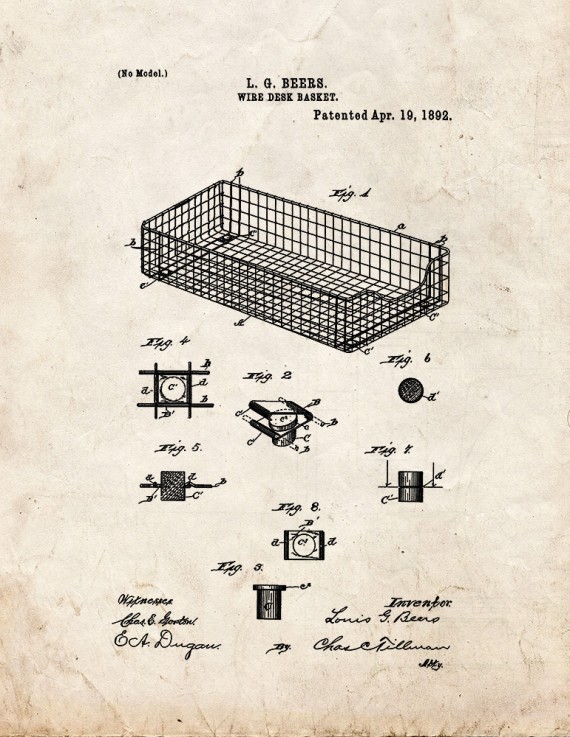 Wire Desk Basket Patent Print