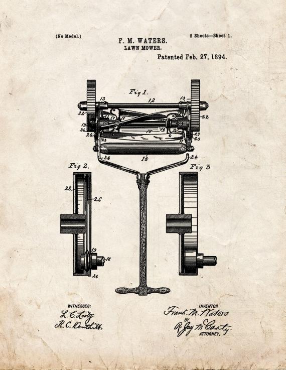 Lawn Mower Patent Print