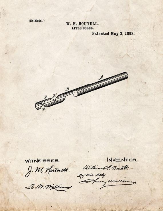 Apple Corer Patent Print