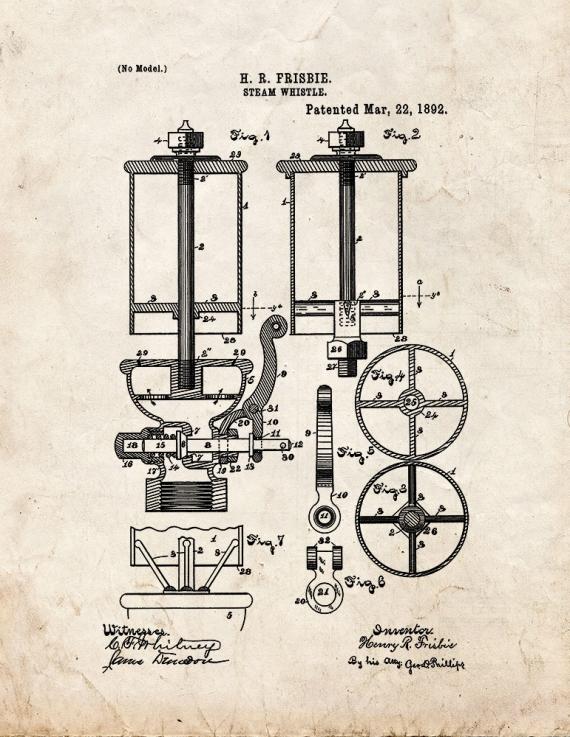 Steam Whistle Patent Print