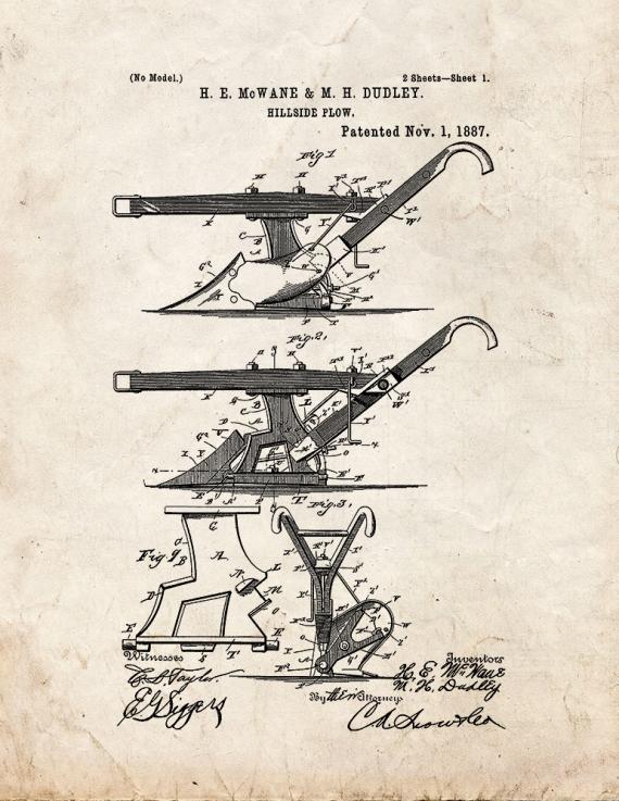 Hillside Plow Patent Print