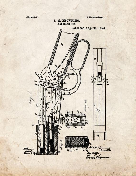 Winchester 1894 lever action Rifle Patent Print