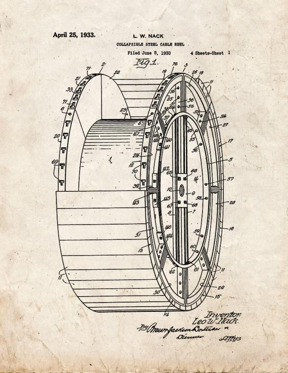 Collapsible Steel Cable Reel Patent Print