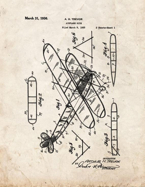 Airplane Kite Patent Print