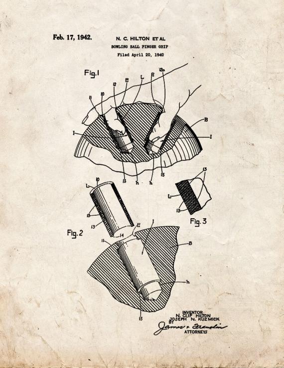 Bowling Ball Finger Grip Patent Print