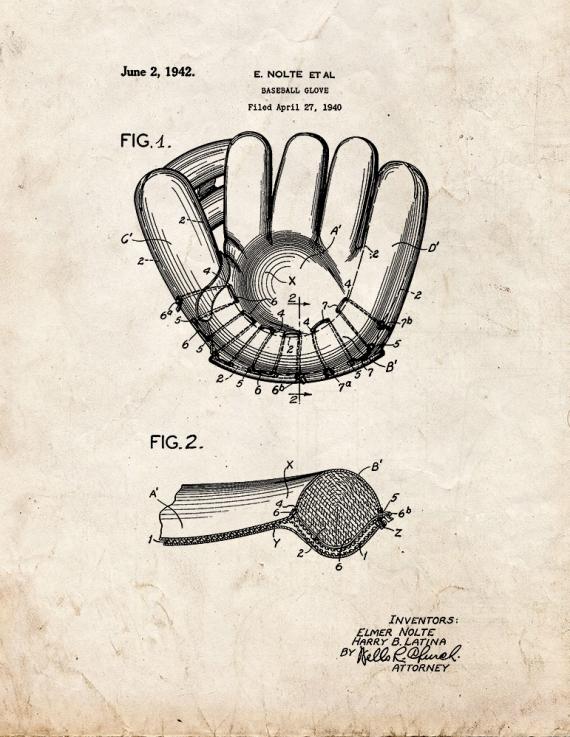 Baseball Glove Patent Print