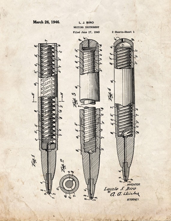 Writing Instrument Patent Print