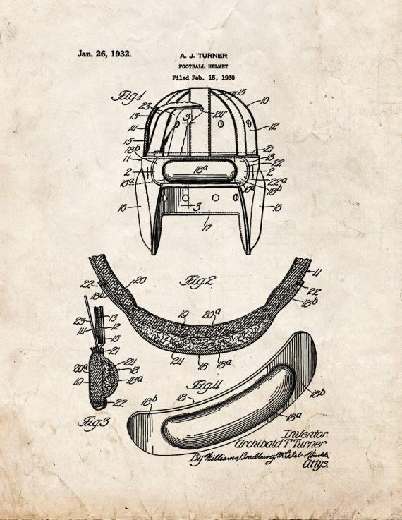 Football Helmet Patent Print