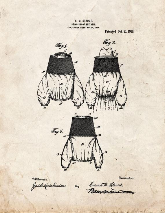Sting-proof Bee-veil Patent Print