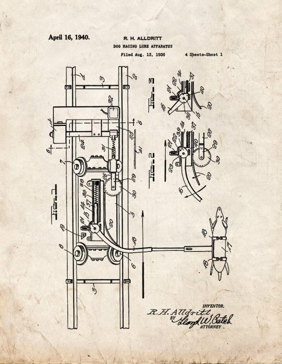 Dog Racing Lure Apparatus Patent Print