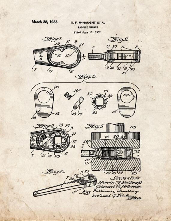 Ratchet Wrench Patent Print