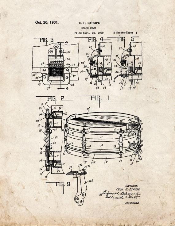 Snare Drum Patent Print