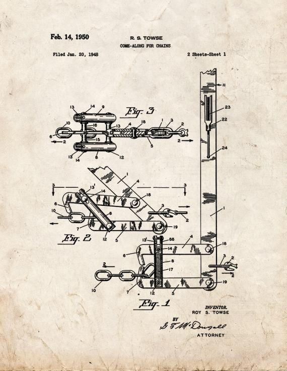 Come-along for Chains Patent Print