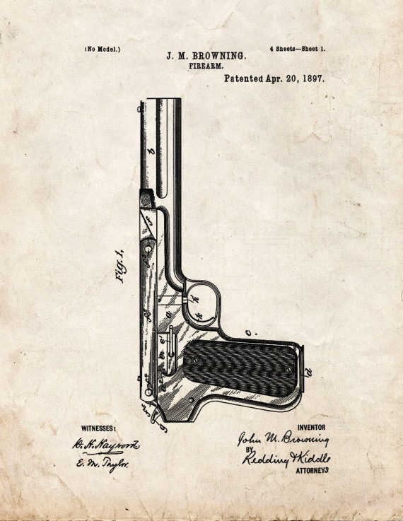 Browning Firearm Patent Print